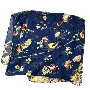 Bird All Over Print Long Scarf 68" Long Lightweight Gauze Floral Scenic Artsy